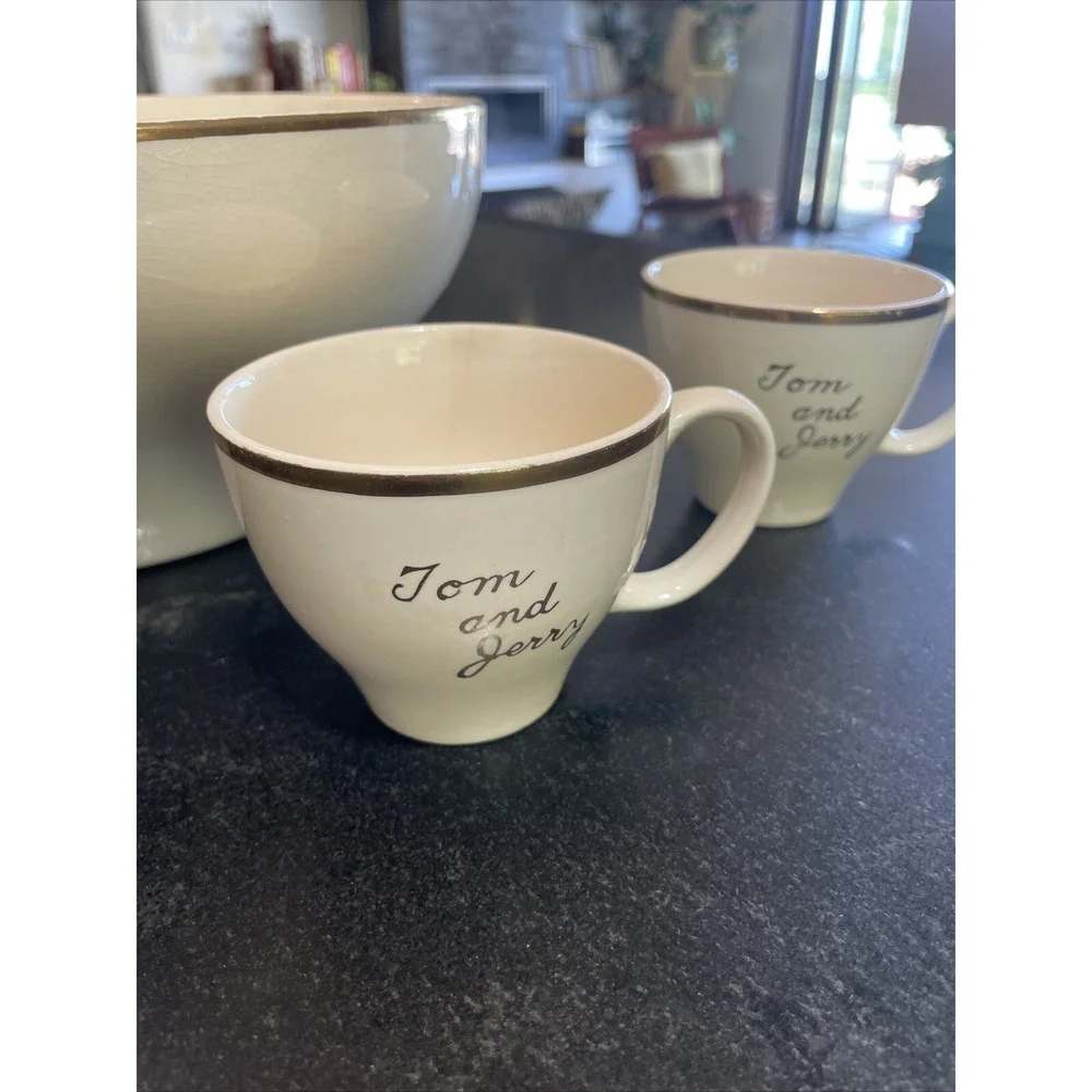 TOM AND JERRY PUNCH BOWL WITH 4 TEA CUPS UNIVERSAL CAMBRIDGE 22k Gold Rim